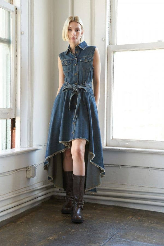 A Chic Denim Hi-Lo Midi Dress