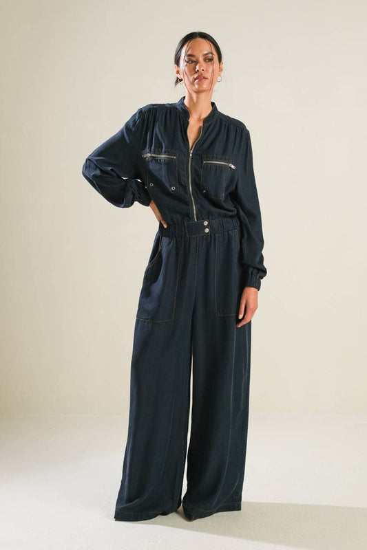 Salina Solid Woven Denim Jumpsuit